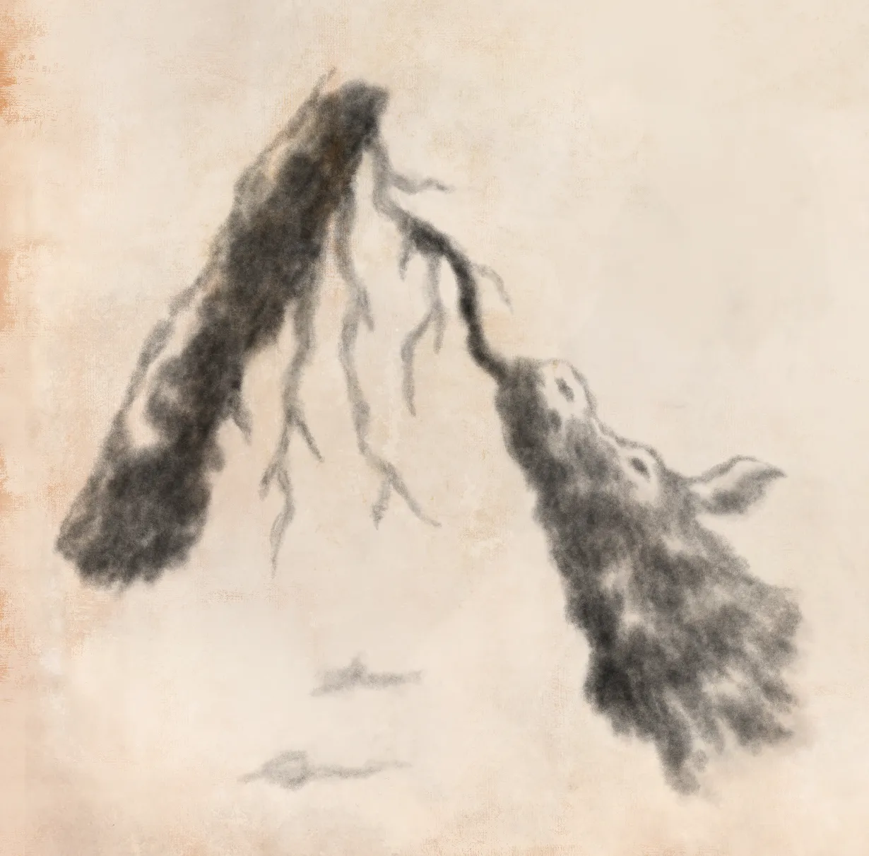 Altonoth alzando la cabeza y extendiendo su larga lengua hacia las ramas de un árbol